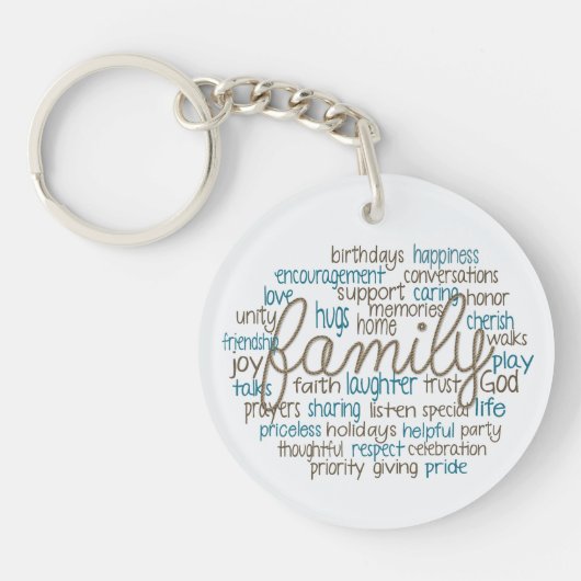 Family Word Cloud With Rope Text Sleutelhanger (Voorkant)