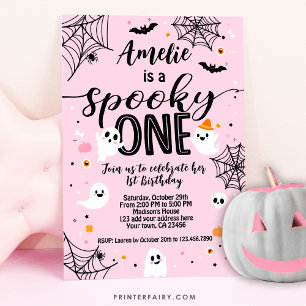 Famoso uno, primer cumpleaños, Halloween rosa Kaart