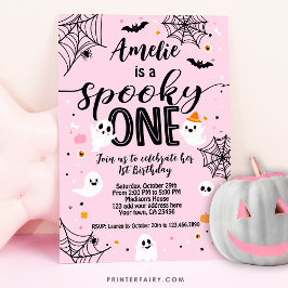 Famoso uno, primer cumpleaños, Halloween rosa Kaart