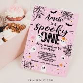 Famoso uno, primer cumpleaños, Halloween rosa Kaart