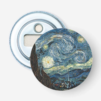Famous art reprint, Starry Night, by Van Gogh Button Flesopener
