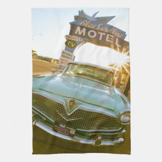 Famous Blue Swallow Motel aan Route 66 Theedoek (Verticaal)