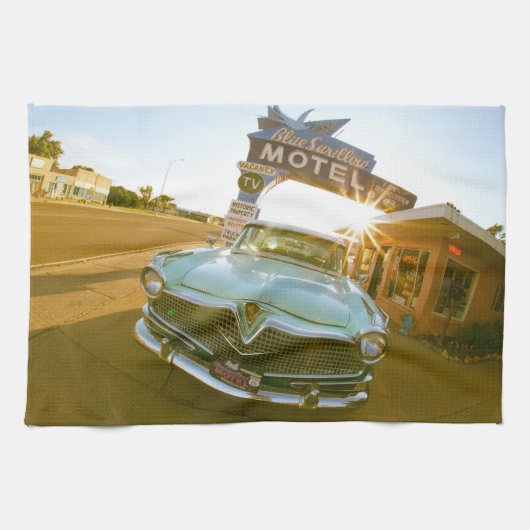 Famous Blue Swallow Motel aan Route 66 Theedoek (Horizontaal)