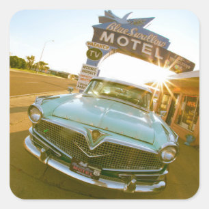 Famous Blue Swallow Motel aan Route 66 Vierkante Sticker