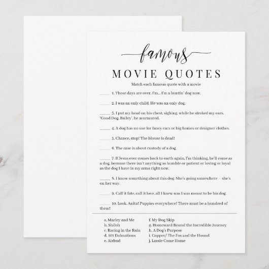 Famous Dog Movie Quotes Match Game Kaart (Voorkant / Achterkant)