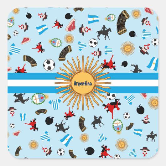 Famous items of Argentina with flag across it Vierkante Sticker (Voorkant)