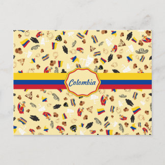 Famous Items of Colombia with Flag Briefkaart