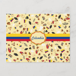 Famous Items of Colombia with Flag Briefkaart