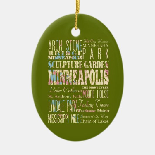Famous Places of Minneapolis, Minnesota. Keramisch Ornament (Voorkant)