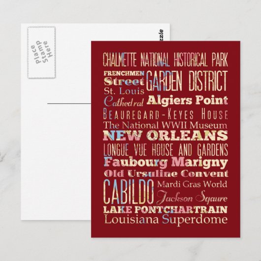 Famous Places of New Orleans, Louisiana. Briefkaart (Voorkant / Achterkant)