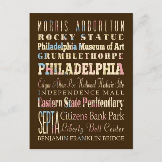 Famous Places of Philadelphia, Pennsylvania. Briefkaart (Voorkant)