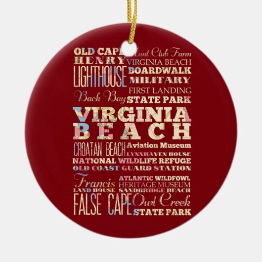 Famous Places of Virginia Beach, Virginia. Keramisch Ornament (Voorkant)