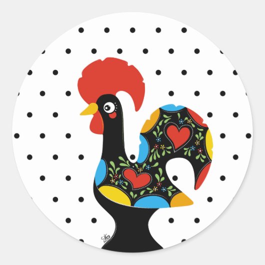 Famous Rooster of Barcelos Nr 09 - Polka Dots Ronde Sticker (Voorkant)