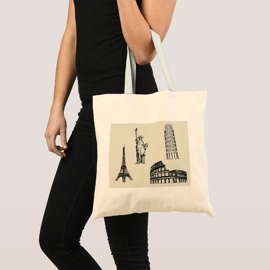 Famous World Landmarks Schets Tote Bag