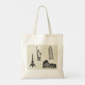 Famous World Landmarks Schets Tote Bag (Achterkant)