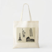 Famous World Landmarks Schets Tote Bag (Voorkant)