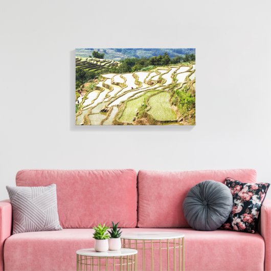 Famous yuanyang Rice Terraces - Yunnan, China Canvas Afdruk (Insitu (Woonkamer))