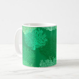 Fan Coral Print, Shades of Jade Green Koffiemok