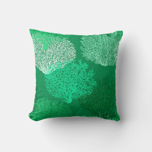 Fan Coral Print, Shades of Jade Green Kussen