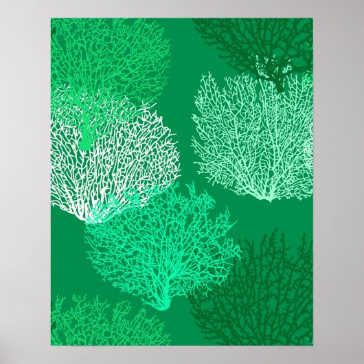 Fan Coral Print, Shades of Jade Green Poster (Voorkant)