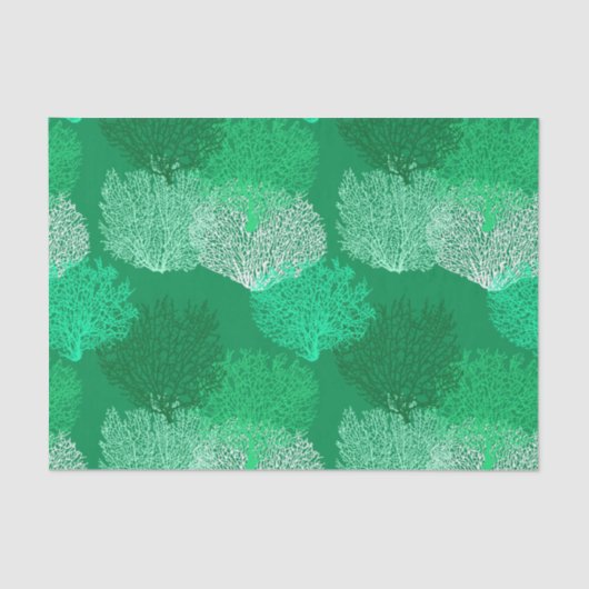 Fan Coral Print, Turquoise, tinten van Jade Green Tissuepapier (Voorkant)