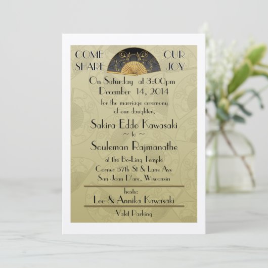 Fan Elegant (Moss) 5x7 Gepersonaliseerde bruiloft  Kaart (Staand voorkant)