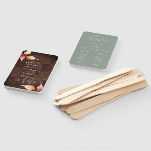 Fan Fall Leaves Rustic Brown Wood Wedding Programm Handwaaier (Niet-gemonteerd)