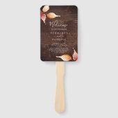 Fan Fall Leaves Rustic Brown Wood Wedding Programm Handwaaier (Voorkant)
