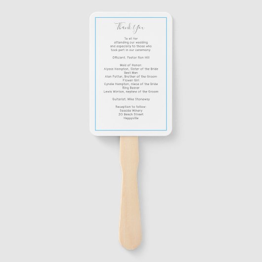 Fan huwelijksprogramma Sjabloon witte rechthoek Handwaaier (Achterkant)