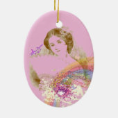  Fan Lady ColorSplash Roze Oval Ornament (Achterkant)