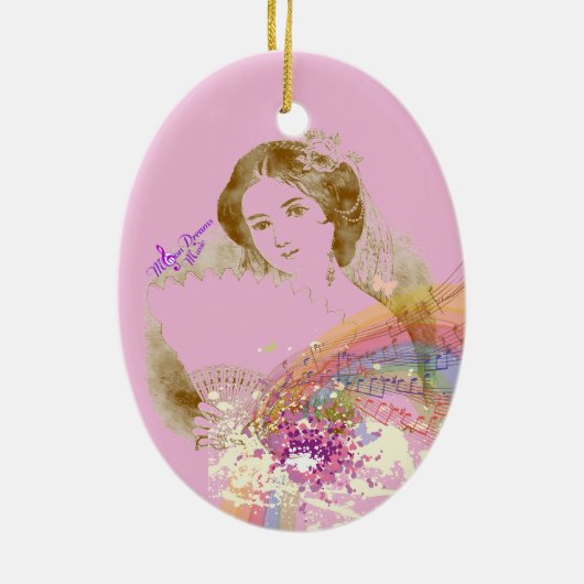  Fan Lady ColorSplash Roze Oval Ornament (Achterkant)