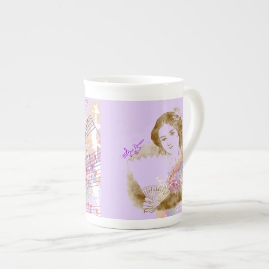 Fan Lady Paarse Bone China Cup Porselein Kop (Voorkant rechts)