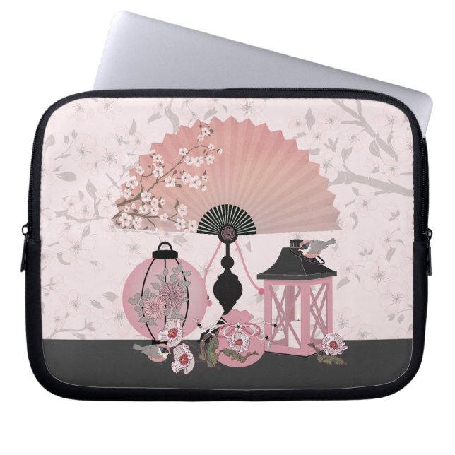 Fan lantaarns kersenbloesems Oosterse digitale kun Laptop Sleeve (Voorkant)