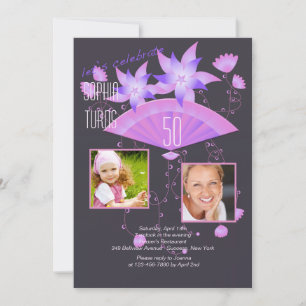 Fan Noir twee foto verjaardagsfeestje uitnodiging