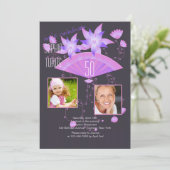 Fan Noir twee foto verjaardagsfeestje uitnodiging (Staand voorkant)