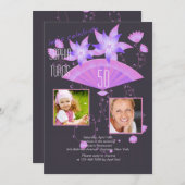 Fan Noir twee foto verjaardagsfeestje uitnodiging (Voorkant / Achterkant)