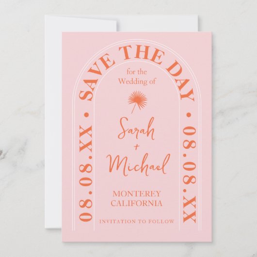 Fan Palm Leaf Tropical Bright Summer Save the Date Kaart (Voorkant)