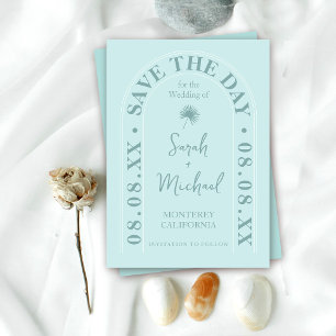 Fan Palm Leaf Tropical Bright Summer Save the Date Kaart