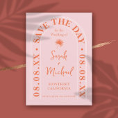 Fan Palm Leaf Tropical Bright Summer Save the Date Kaart