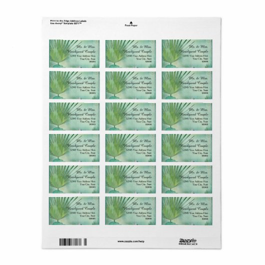 Fan Palm Tropisch Oerwoud verlaat modern adres Etiket (Full Sheet)