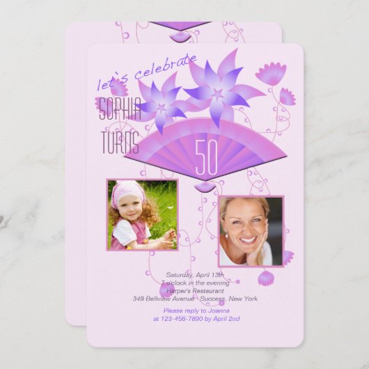 Fan Two Photo Birthday Party Invitation Kaart (Voorkant / Achterkant)