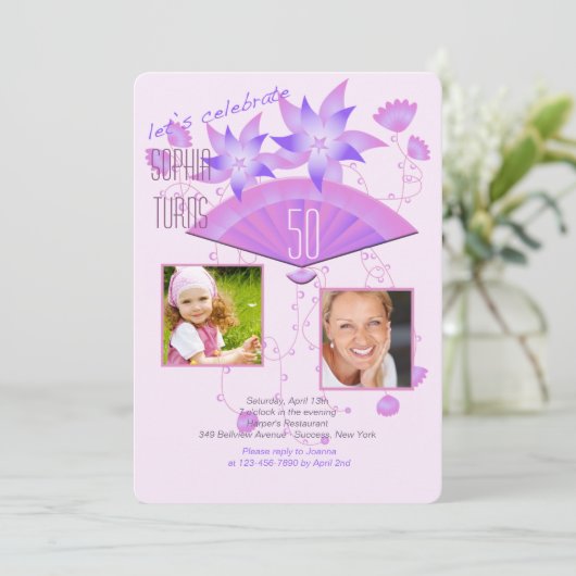 Fan Two Photo Birthday Party Invitation Kaart (Staand voorkant)