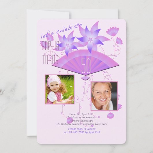 Fan Two Photo Birthday Party Invitation Kaart (Voorkant)