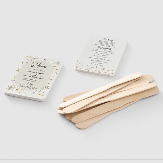 fan van Daisy Wildflower huwelijksprogramma Handwaaier (Niet-gemonteerd)