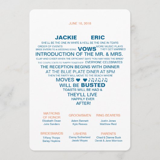 Fan van het informele trouwprogramma programmakaart (Voorkant)