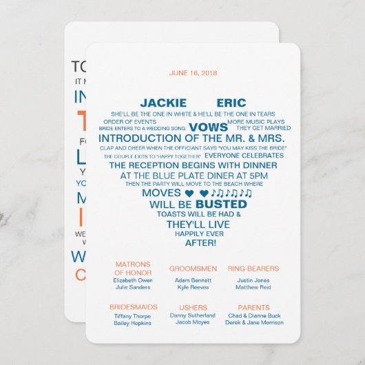 Fan van het informele trouwprogramma programmakaart (Voorkant / Achterkant)