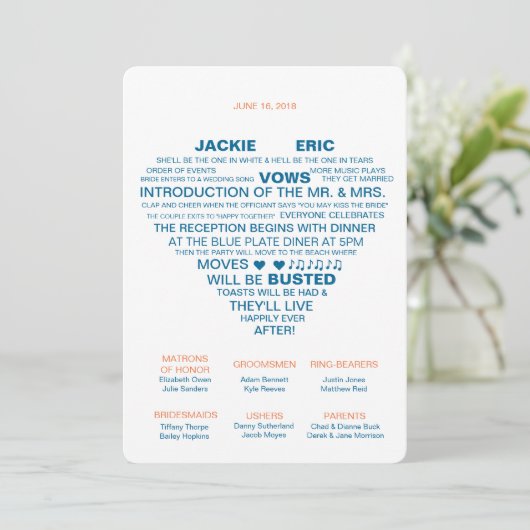 Fan van het informele trouwprogramma programmakaart (Staand voorkant)