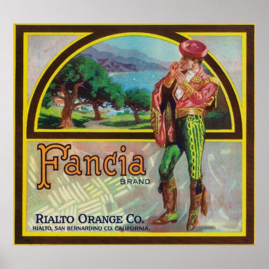 Fancia Brand Citrus Crate Label Poster (Voorkant)