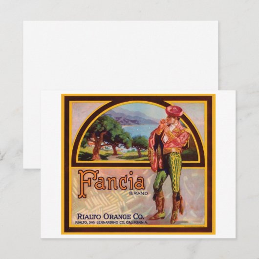  Fancia Rialto Oranje Co. Fruitkrateletiket Briefkaart (Voorkant / Achterkant)