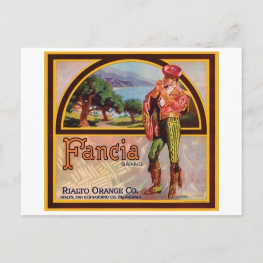  Fancia Rialto Oranje Co. Fruitkrateletiket Briefkaart (Voorkant)